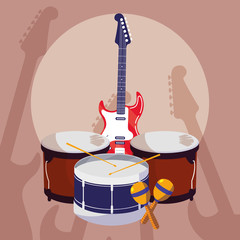 Naklejka premium guitar electric and timbals instruments