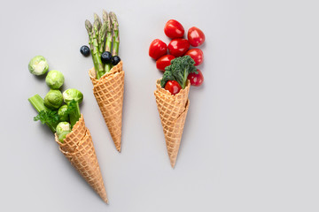 Vegetables in waffle cones