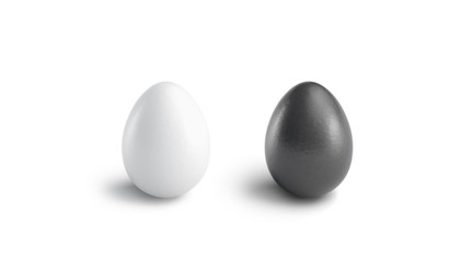 Blank black and white easter egg mock up set, 3d rendering. Empty fresh product mockup, front view....