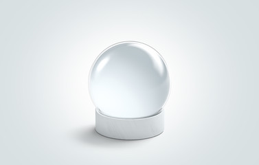 Blank white crystal magic ball mock up, isolated, 3d rendering. Empty acryl snowglobe mockup. Clear...