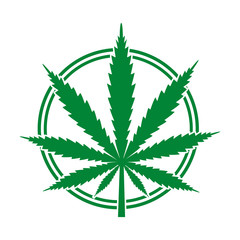 illustration of medical cannabis emblem in a green circle on a white background