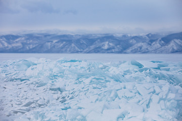 Fototapeta na wymiar Turquoise ice floes. Winter. Baikal lake
