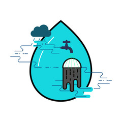 Water use concept. Balance cycle metaphor. Water consumption and treatment. Symbol of water conservation. Vector illustration outline flat design style.
