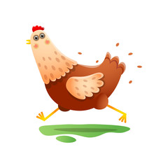 Kawai running hen with fast speed over white background