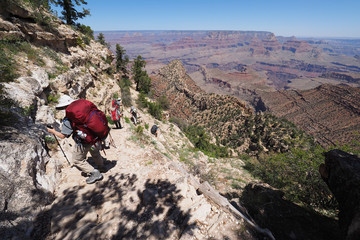 Backpackers descending the Grandview Trail on the way to Horseshoe Mesa in Grand Canyon National...
