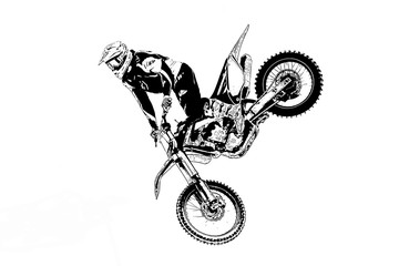 black and white silhouette of a motorcyclist