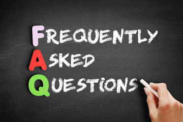 Color Wooden alphabets building the word FAQ - Frequently Asked Questions acronym on blackboard