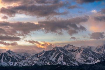 Fototapeta na wymiar Karachay-Cherkessia mountain ranges at sunrise
