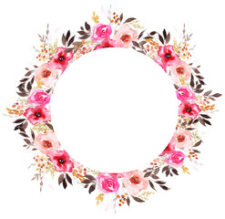 wreath with abstract watercolor flowers