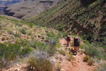 Hikers decend a challenging section of the Grandview Trail in Grand Canyon National Park, Arizona.