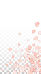 Love Hearts Confetti Falling Background. St. Valentine's Day pattern Romantic Scattered Hearts. Vector Illustration for Cards, Banners, Posters, Flyers for Wedding, Anniversary, Birthday Party, Sales.