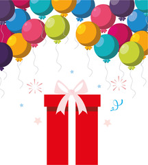 gift box present with balloons helium