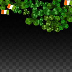 Vector Clover Leaf  and Ireland Flag Isolated on Transparent Background. St. Patrick's Day Illustration. Ireland's Lucky Shamrock Poster. Invitation for Irish Concert in Pub. Tourism in Ireland.