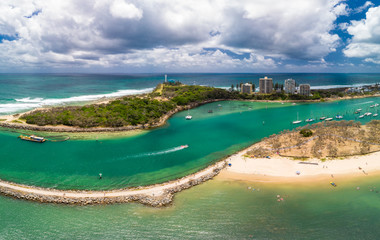 Fototapeta premium Drone view of famous Mooloolaba beach and marina
