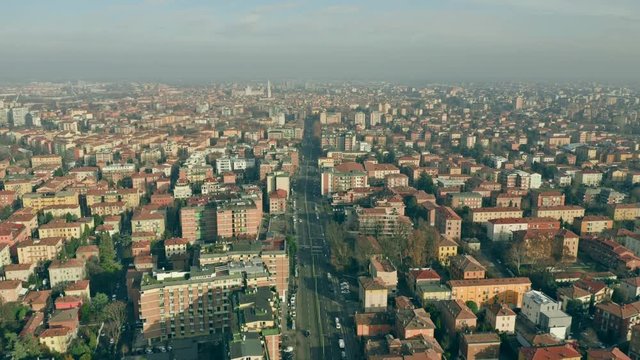 Flight towards the centre of Modena, Italy