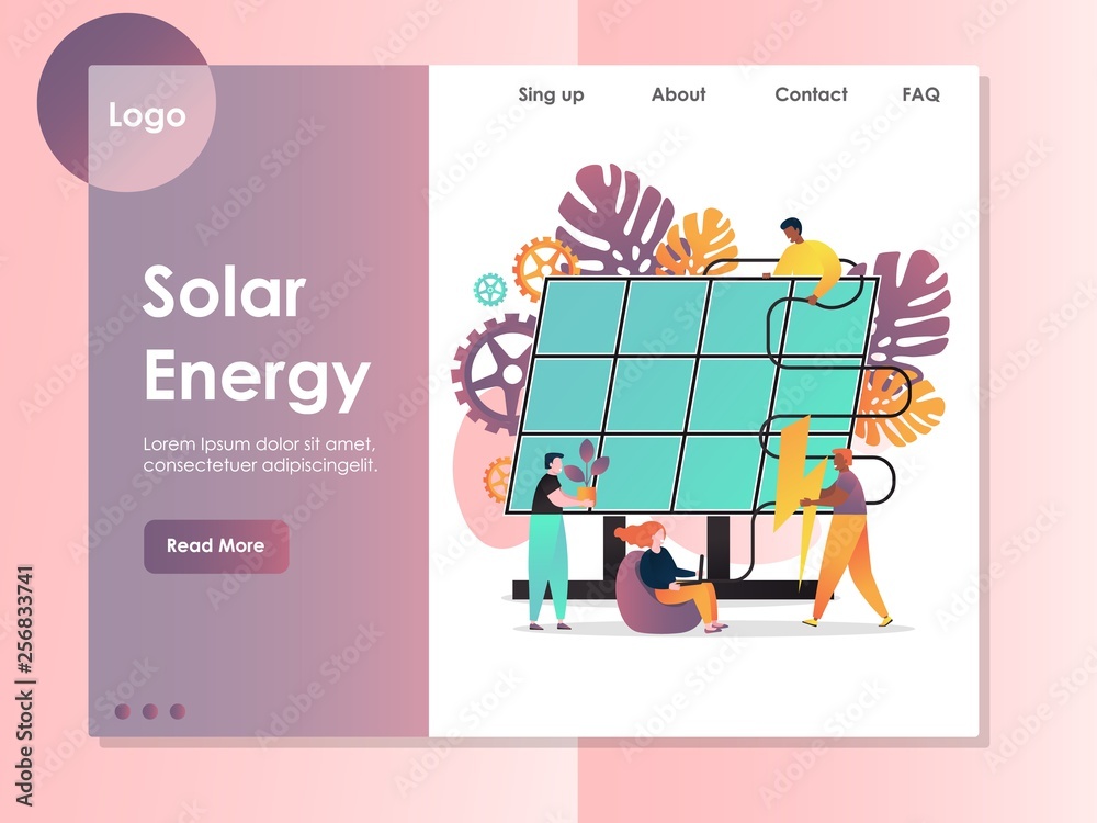 Wall mural solar energy vector website landing page design template