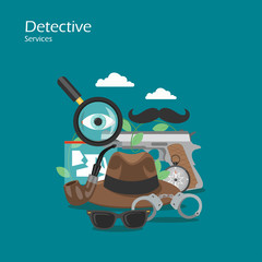 Detective services vector flat style design illustration