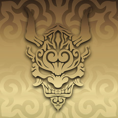 Ancient japanese demon oni made with different patterns, in gold color
