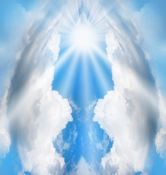 Fantasy imagination, abstract angel shape made by clouds on blue sky