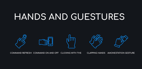 5 outline stroke blue amonestation gesture, clapping hands, clicking with the left hand, command on and off gesture, command refresh gesture icons from hands and guestures collection on black