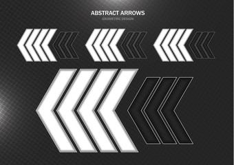 Abstract dark background, creative geometric white and black arrows. Vector illustration for your design.