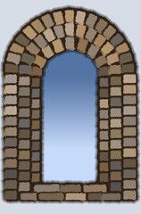 View from the old arched stone window  in visigothic style, vector illustration