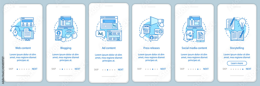 Wall mural blogging business onboarding mobile app page screen vector templ