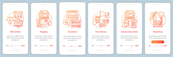 Blogging business onboarding mobile app page screen vector templ
