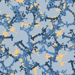 Urban UFO camouflage of various shades of blue and orange colors