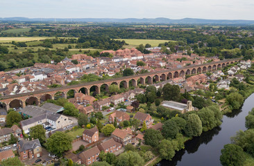 Fototapeta na wymiar The historic market town of Yarm in North Yorkshire with its red brick railway viaduct