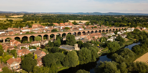 The market town of Yarm in North Yorkshire showing the railway viaduct