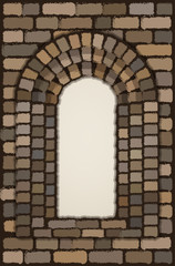 View from the ancient stone window  in visigothic style, vector illustration