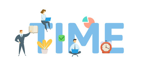 TIME. Concept with people, letters and icons. Colored flat vector illustration. Isolated on white background.