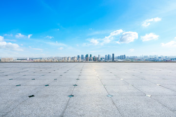 Panoramic city skyline and buildings with empty square floor in Shanghai,high angle view