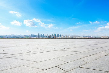 Panoramic city skyline and buildings with empty square floor in Shanghai,high angle view