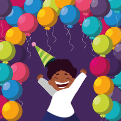 cute happy black boy with birthday balloons helium