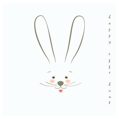 Happy Easter calligraphy greeting card Easter Eggs Hunt, bunny character icon, cartoon rabbit animal, minimalist trendy style line art design fashion banner sale sign. Spring Holiday floral decoration