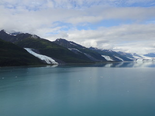 Bleak Snow Covered Mountains along the Inside Passage in Alaska