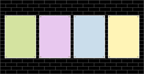 Four colorful sign paper sheets with copy space for your text on brick wall vector illustration.