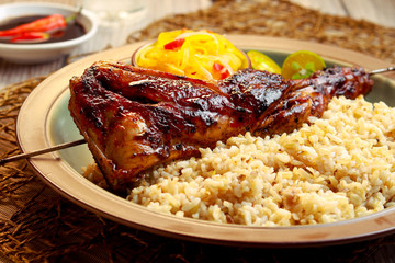 Delicious Chicken Inasal with rice. Filipino cuisine.