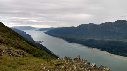 View of the Inside Passage in Alaska from atop a mountain on the edge of Juneau