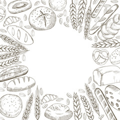 Vector background with hand drawn  bread. Sketch  illustration.