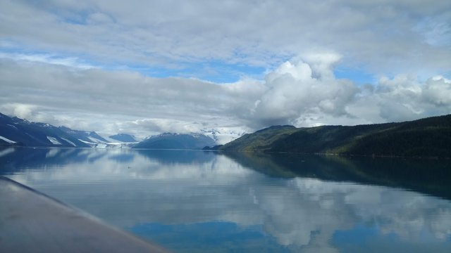 Mountain Filled horizon on the pacific ocean. Inside passage Alaska