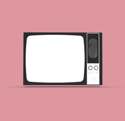 Old television isolated on pink background, 3D Rendering