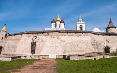 walls and towers of  ancient Russian fortress Pskov