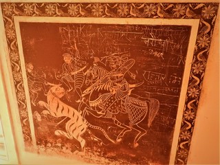 Ancient paintings inside Lakshmi Narayan temple, Orchha, Madhya Pradesh, India.