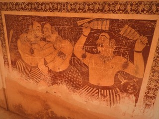Naklejka premium Ancient paintings inside Lakshmi Narayan temple, Orchha, Madhya Pradesh, India.