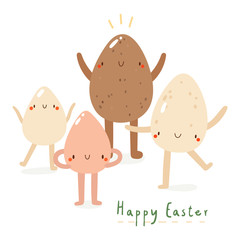 Happy Easter - cute illustration with Eggs characters. Hand drawn Holiday background.