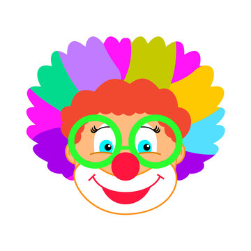 Funny Clowns mask icon set, Carnival, Birthday, Happy Purim Festival Jewish Holiday Kids Party decoration cartoon background red hair cute clown face isolated clown head sticker character design