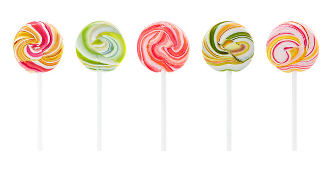Set of five bright round lollipops